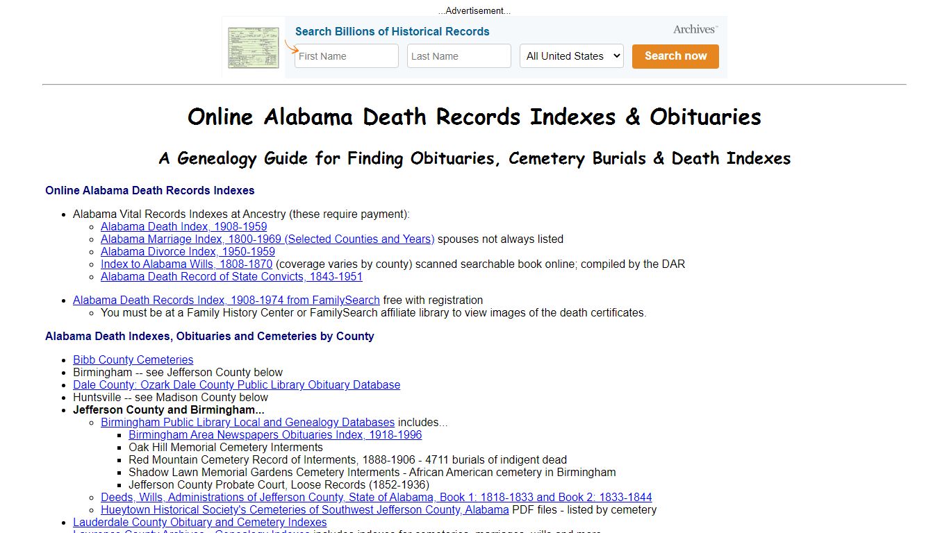 Online Alabama Death Indexes, Records & Obituaries